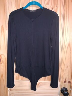 CEFIAN Black Long-Sleeve Zip-Front Bodysuit